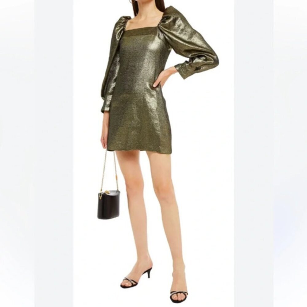 NWOT Sandro Julie Metallic Puffed Sleeve Woven Mini Dress 40 - Picture 1 of 16